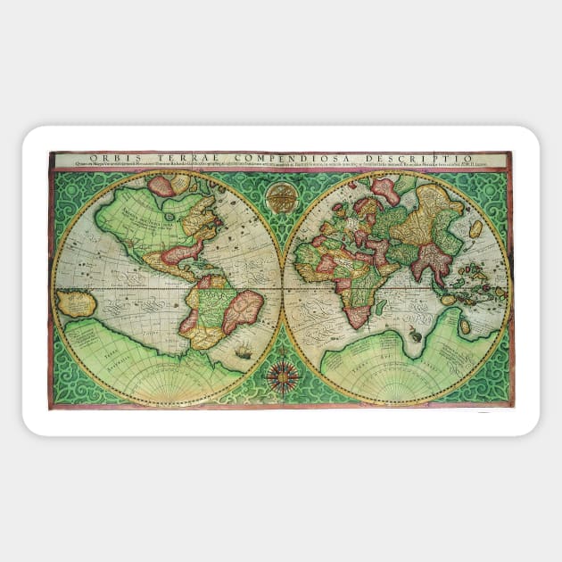 Antique Double Hemisphere Map by Rumold Mercator, 1587 Sticker by MasterpieceCafe